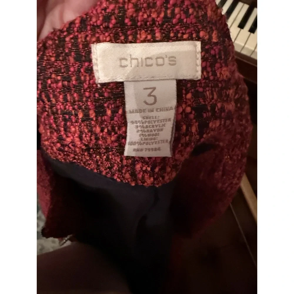 Chicos Womens Open Front Embellished‎ Boulce Blazer Jacket  Red Size 3(XL)_10